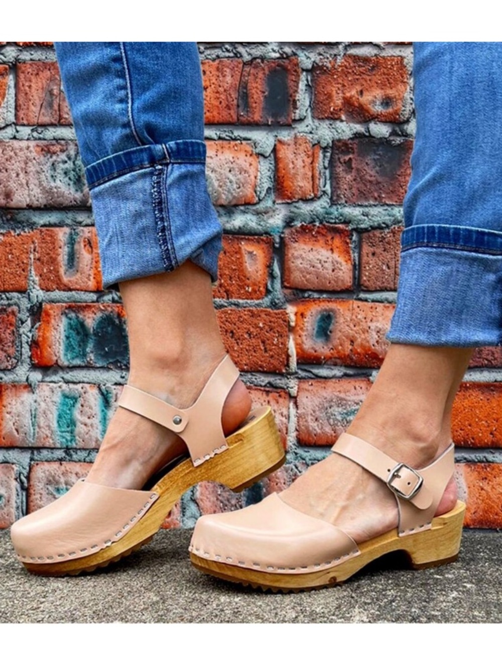 Bjork | Alma Swedish Comfort Wood Clog Leather Sandals Nude (EU 38 / US 7.5-8)